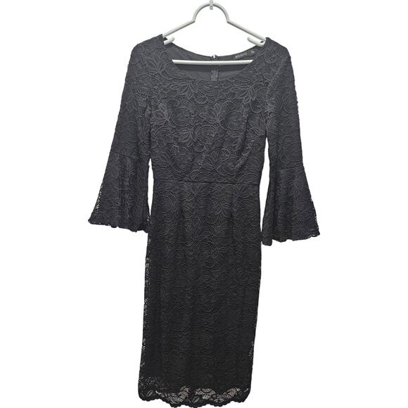 Mikarose Dresses & Skirts - Mikarose Black Lace Modest Midi Dress Bell Sleeve Elegant Occasion XS